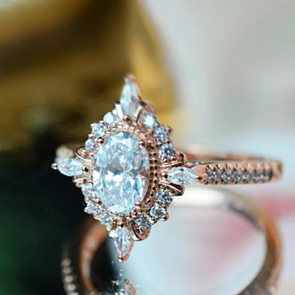 Jewelry - Vintage Big Oval Cut Zircon Ring&Micro Paved CZ